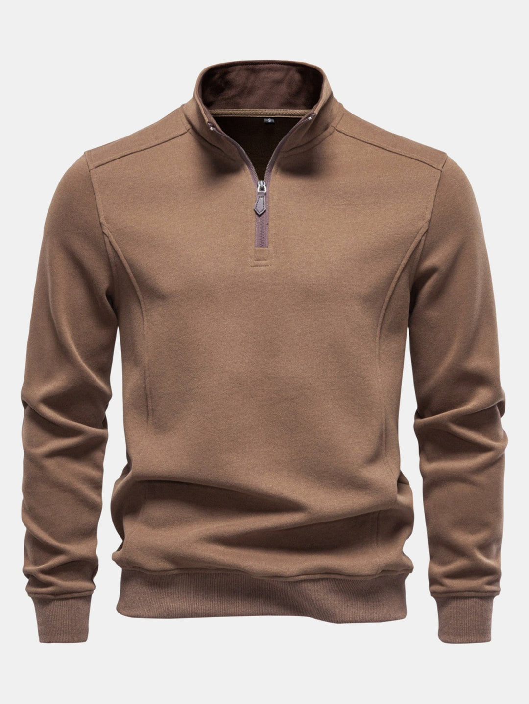 Heren Katoen Blend Quarter Zip Sweatshirt in bruin, Casual Pullover
