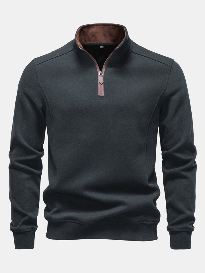 Heren Katoen Blend Quarter Zip Sweatshirt in donkergrijs, Casual Pullover