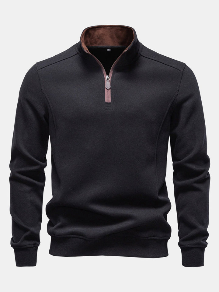 Heren Katoen Blend Quarter Zip Sweatshirt in zwart, Casual Pullover