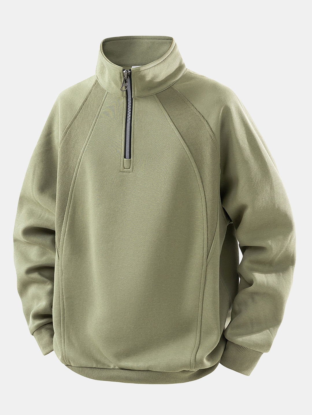Heren Katoen Blend Quarter Zip Sweatshirt in olijfgroen, Casual Relaxed Fit
