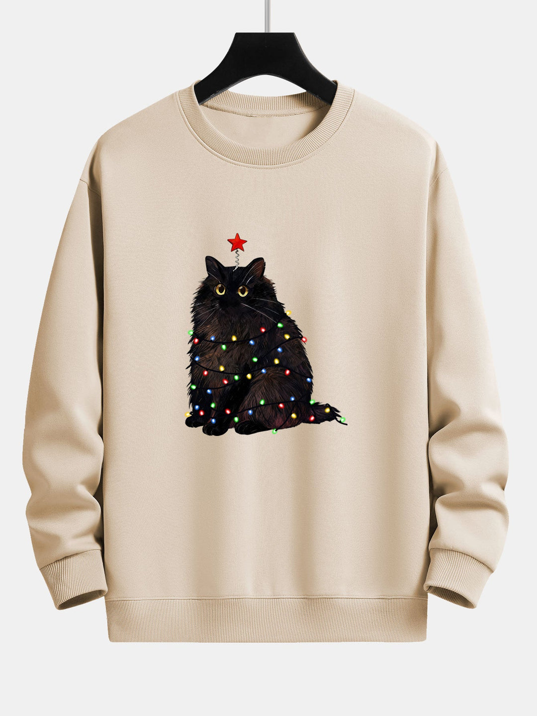 Heren Kerstkat Print Sweatshirt in beige, Gezellige Feestelijke Trui