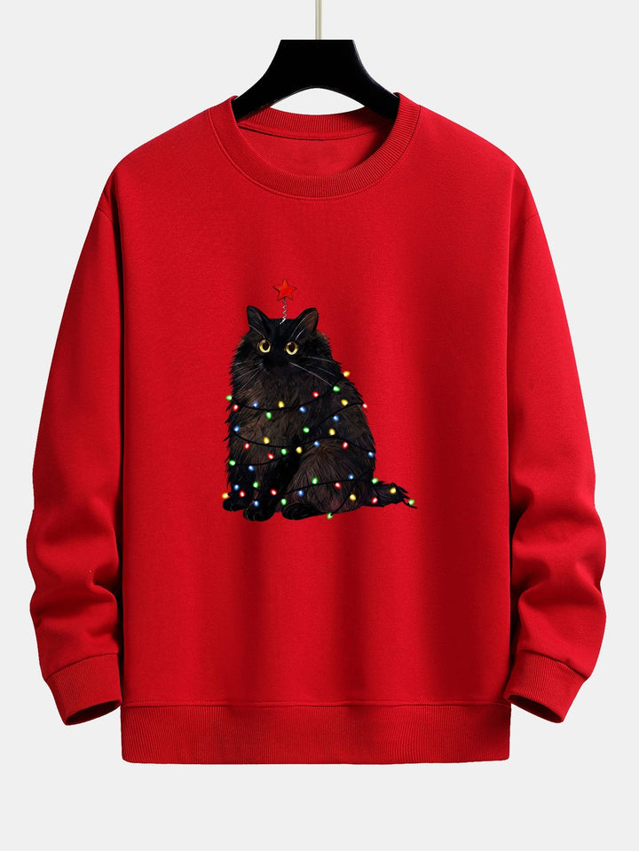 Heren Kerstkat Print Sweatshirt in rood, Gezellige Feestelijke Trui