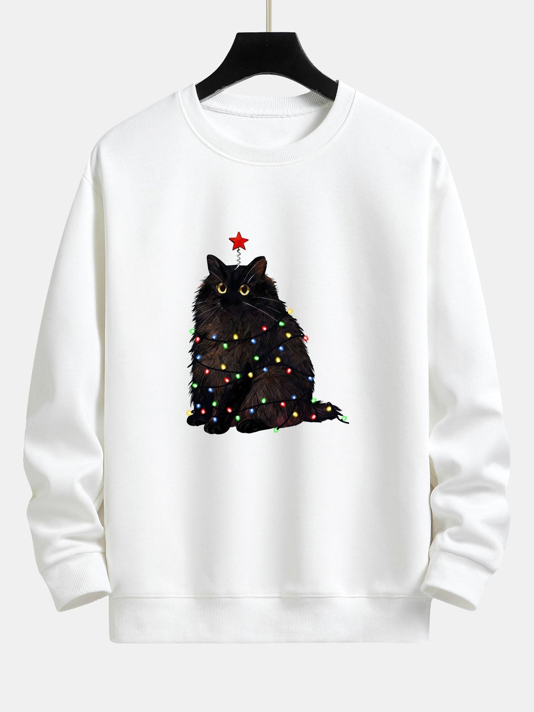 Heren Kerstkat Print Sweatshirt in wit, Gezellige Feestelijke Trui