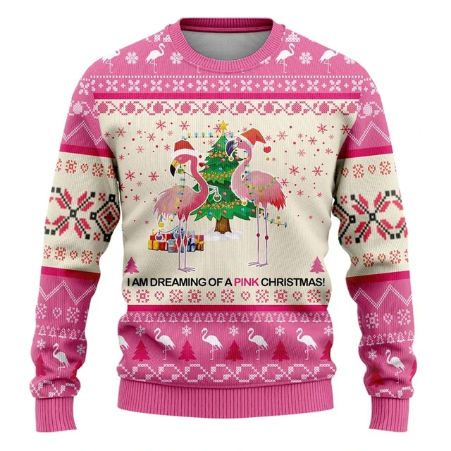 Heren Kersttrui met IJsbeer en Feestverlichting - Feestelijk Design - Roze