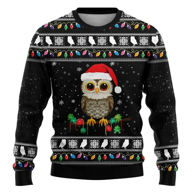 Heren Kersttrui met IJsbeer en Feestverlichting - Feestelijk Design - Zwart-Bruin
