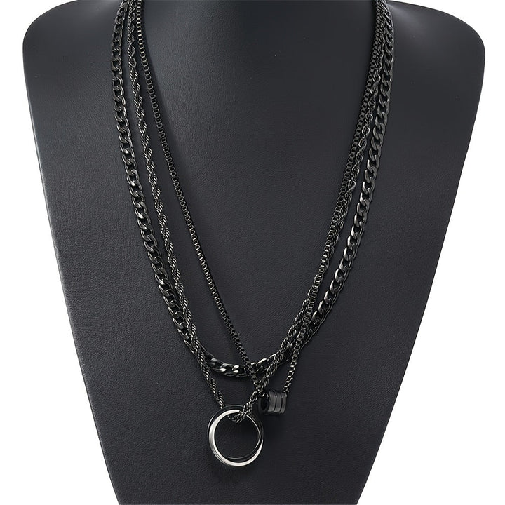 Heren Ketting Set - 3-delige Roestvrij Staal Cubaanse Schakel - Zwart