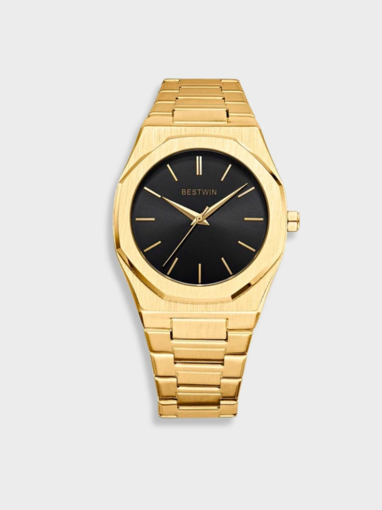 Heren Klassiek Roestvrij Stalen Horloge - Tijdloze Elegantie - Goud-Zwart