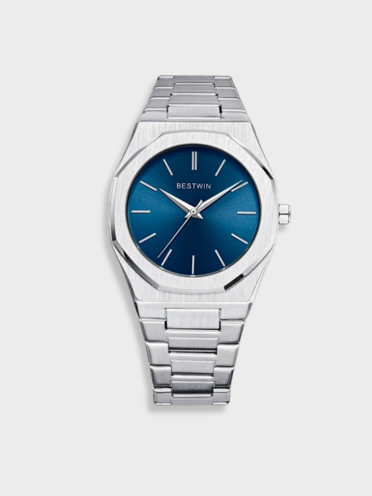 Heren Klassiek Roestvrij Stalen Horloge - Tijdloze Elegantie - Zilver-Blauw