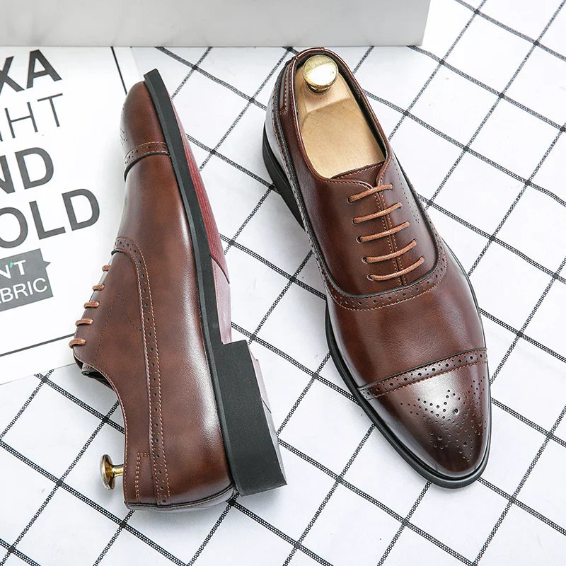 Heren Klassieke Oxford Schoenen - Elegante Leren Schoen - Bruin