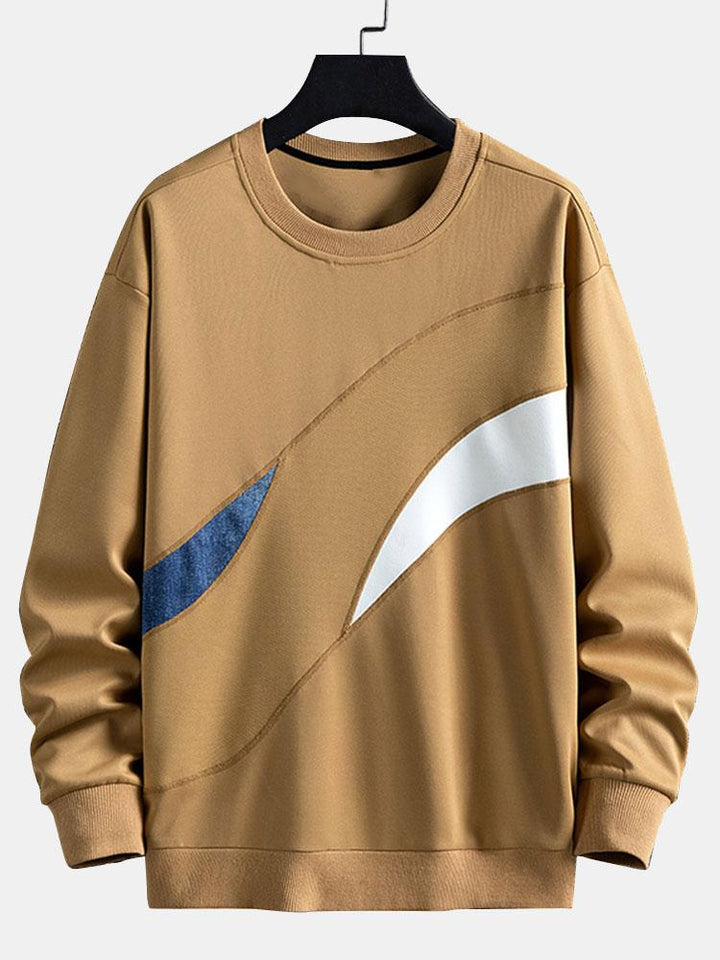 Heren Kleurvlak Crew Neck Sweatshirt in khaki, Relaxed Fit Streetwear