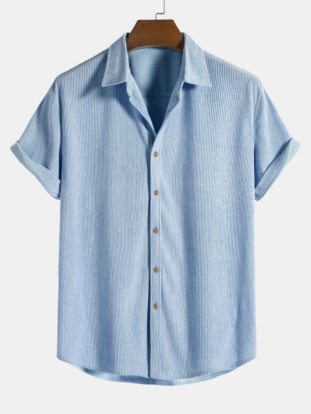 Heren Korte Mouw Overhemd met Kraag - Gestructureerd Patroon - Blauw