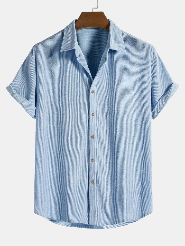 Heren Korte Mouw Overhemd met Kraag - Gestructureerd Patroon - Blauw