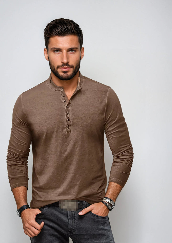 Heren lange mouwen overhemd - klassieke stijl - Khaki