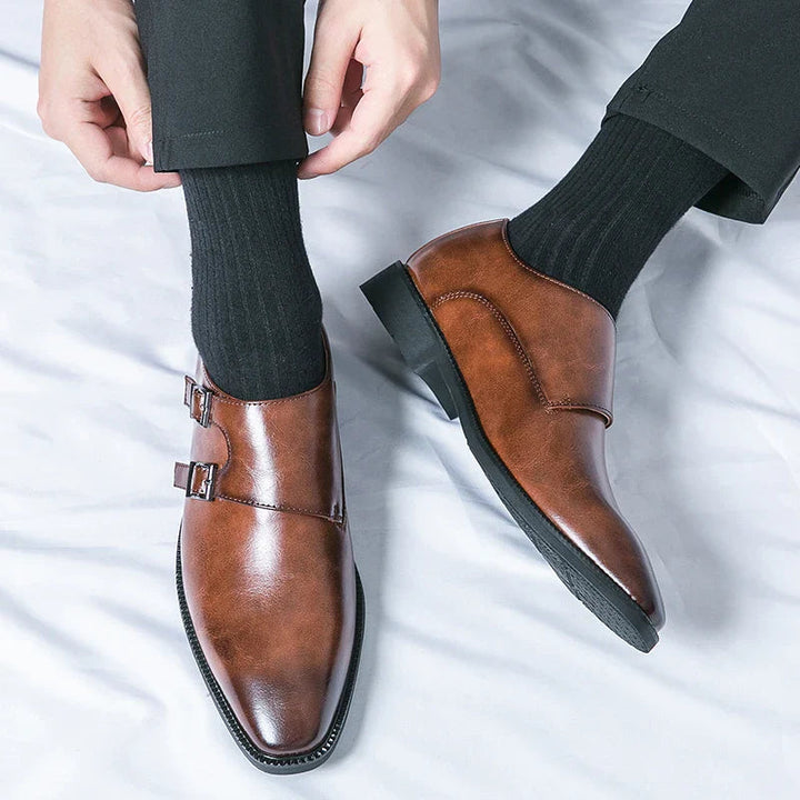 Heren Leren Schoenen Dubbele Monkstrap - Zakelijk Comfort - Bruin
