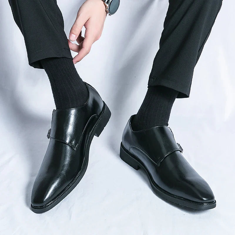 Heren Leren Schoenen Dubbele Monkstrap - Zakelijk Comfort - Zwart