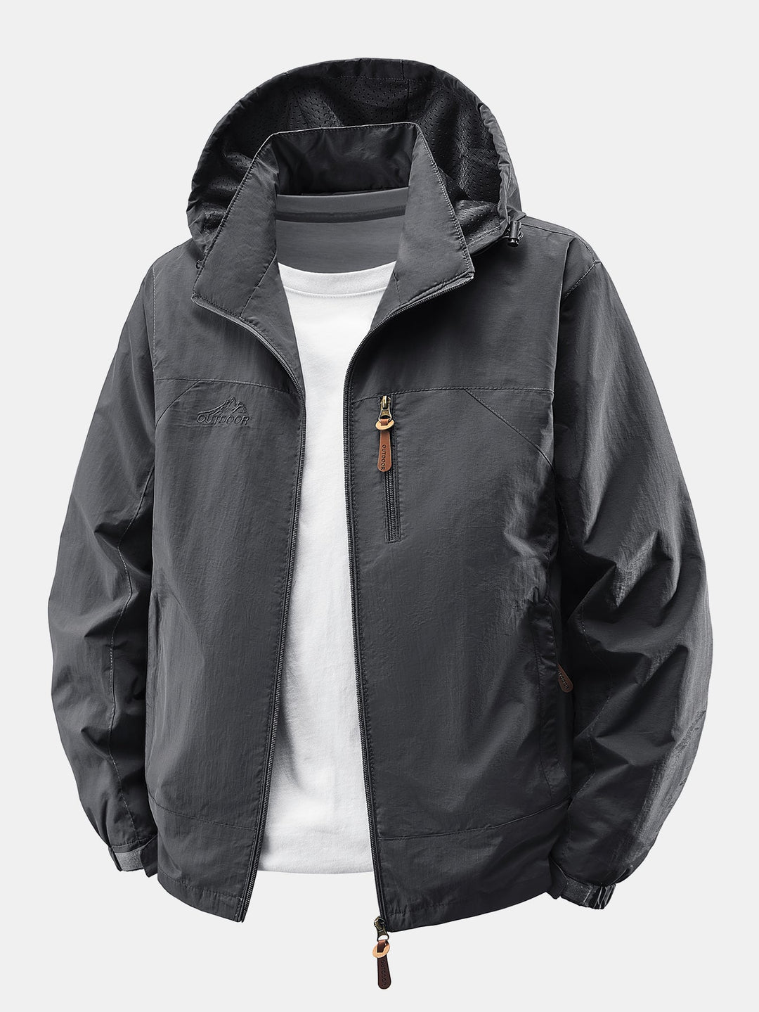 Heren Lichte Nylon Windbreaker met Afneembare Kap – Relaxed Fit - Donkergrijs