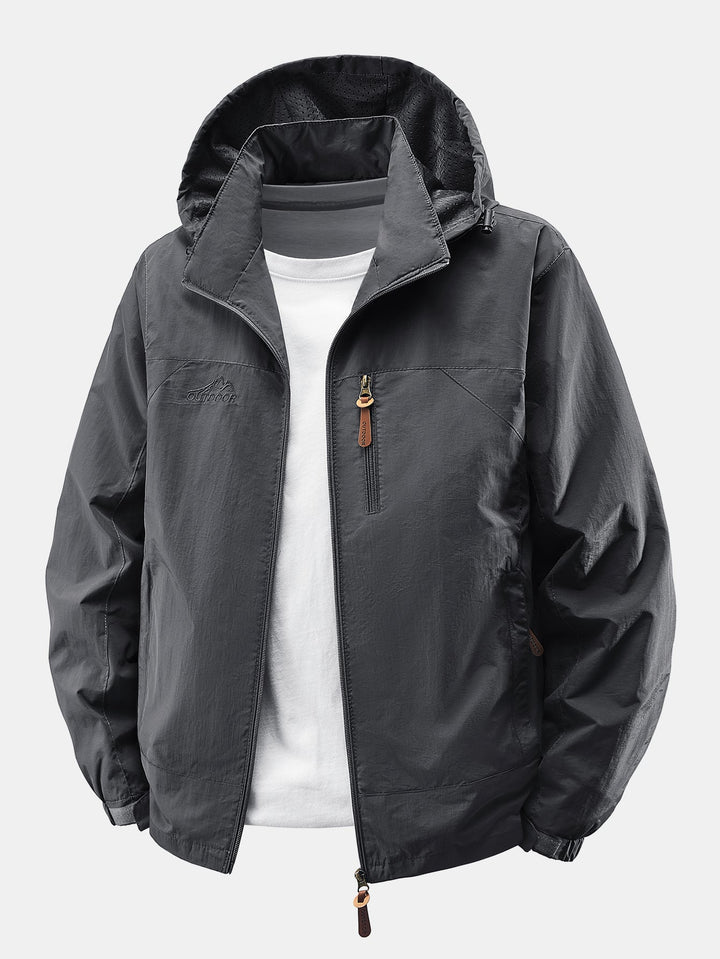 Heren Lichte Nylon Windbreaker met Afneembare Kap – Relaxed Fit - Donkergrijs