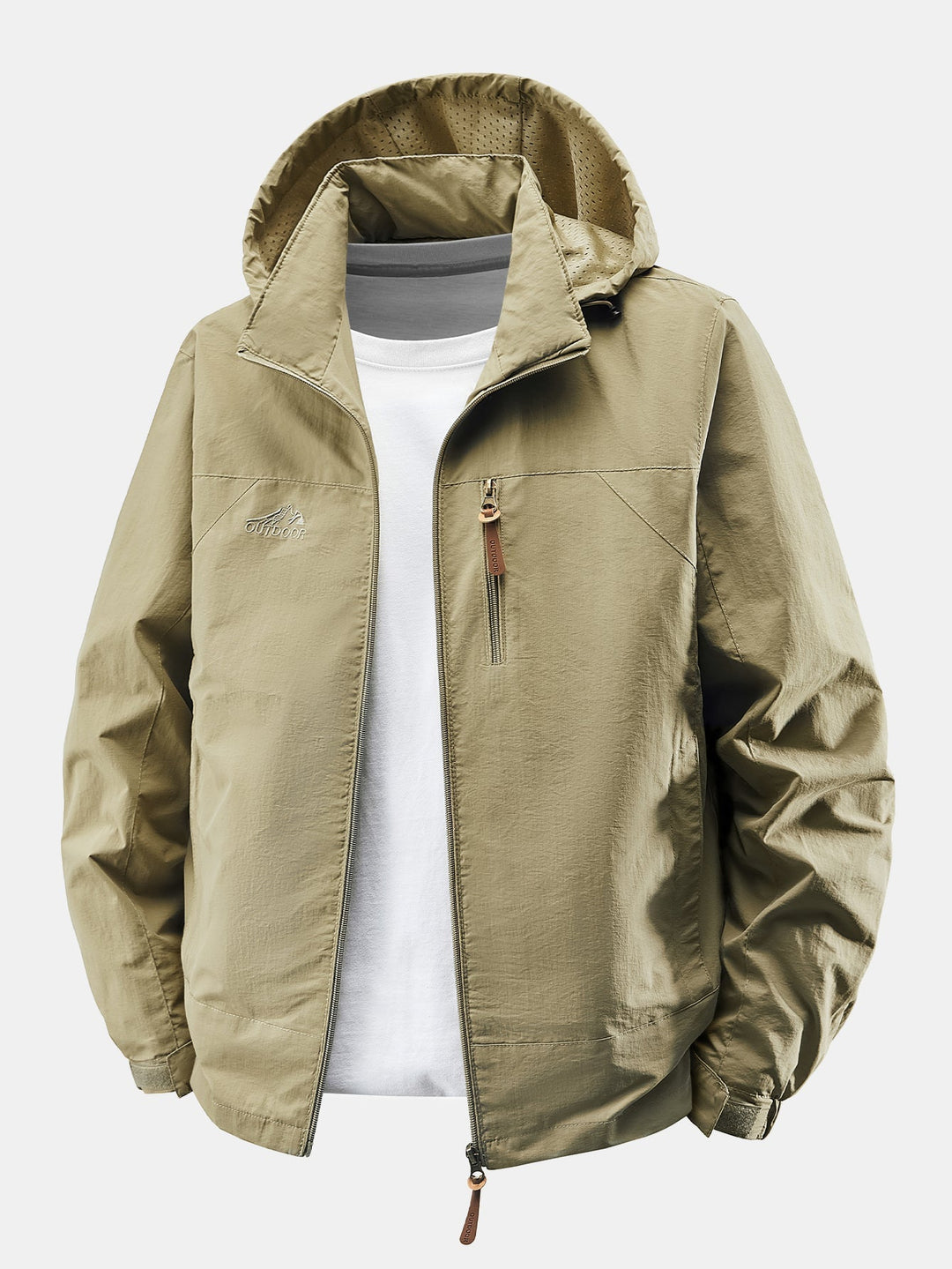 Heren Lichte Nylon Windbreaker met Afneembare Kap – Relaxed Fit - Khaki