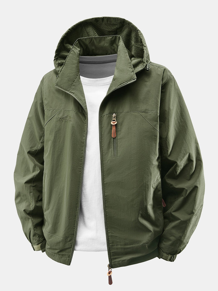 Heren Lichte Nylon Windbreaker met Afneembare Kap – Relaxed Fit - Legergroen