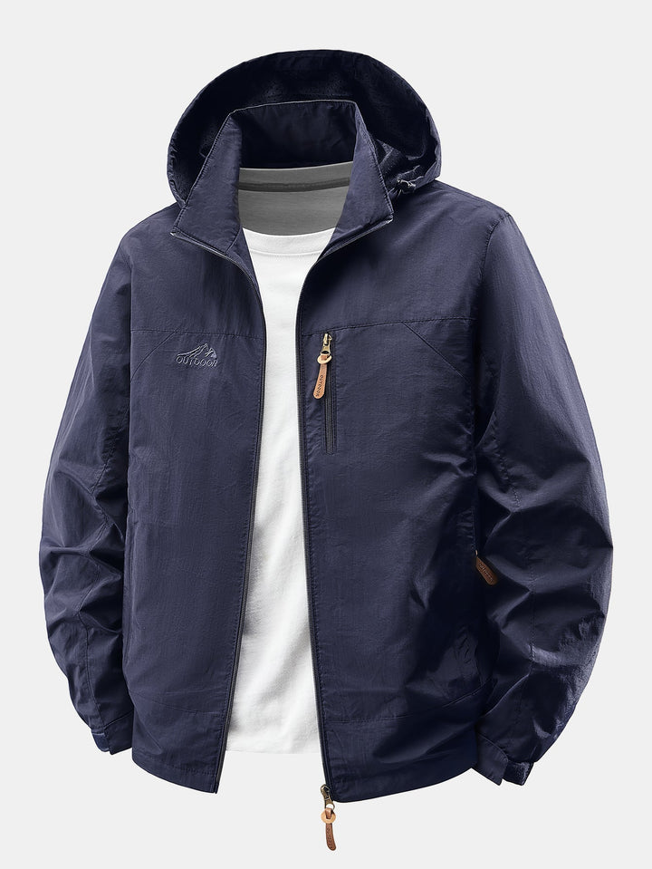 Heren Lichte Nylon Windbreaker met Afneembare Kap – Relaxed Fit - Marineblauw