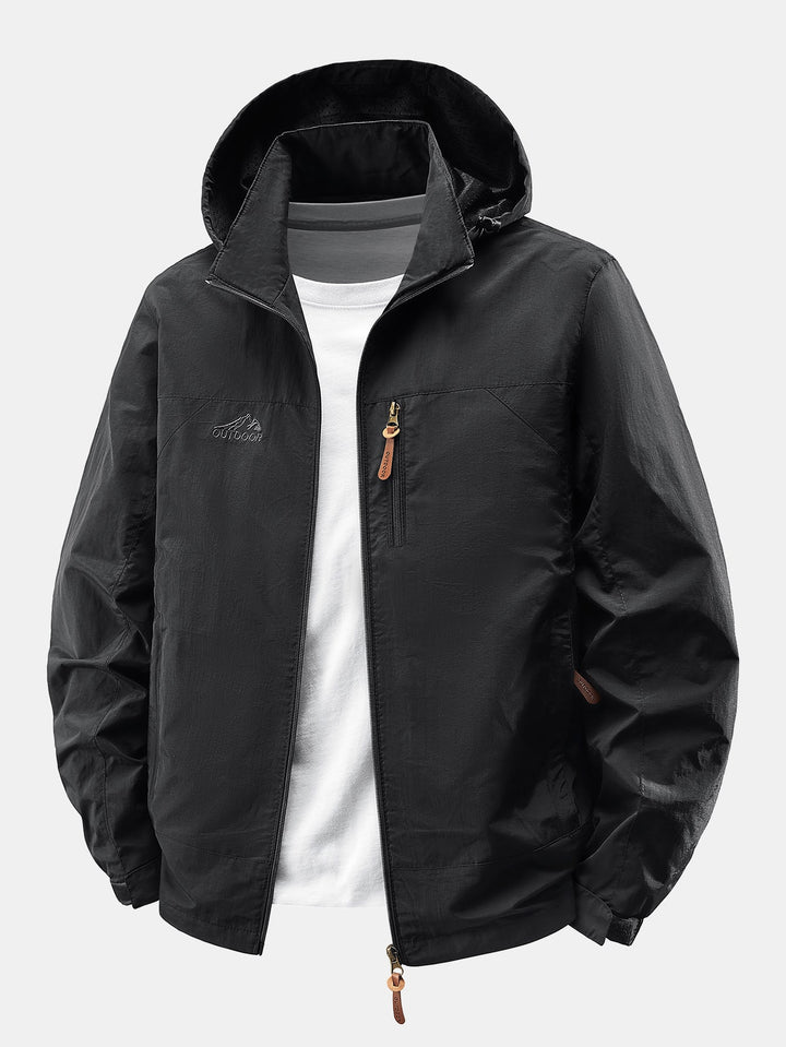 Heren Lichte Nylon Windbreaker met Afneembare Kap – Relaxed Fit - Zwart