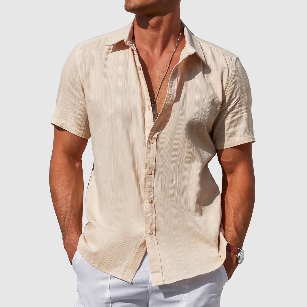 Heren linnen overhemd korte mouwen - Klassieke zomersnit - Beige