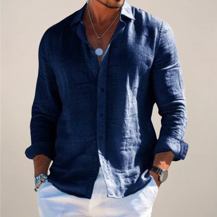 Heren linnen overhemd met klassieke kraag - Casual - Marineblauw