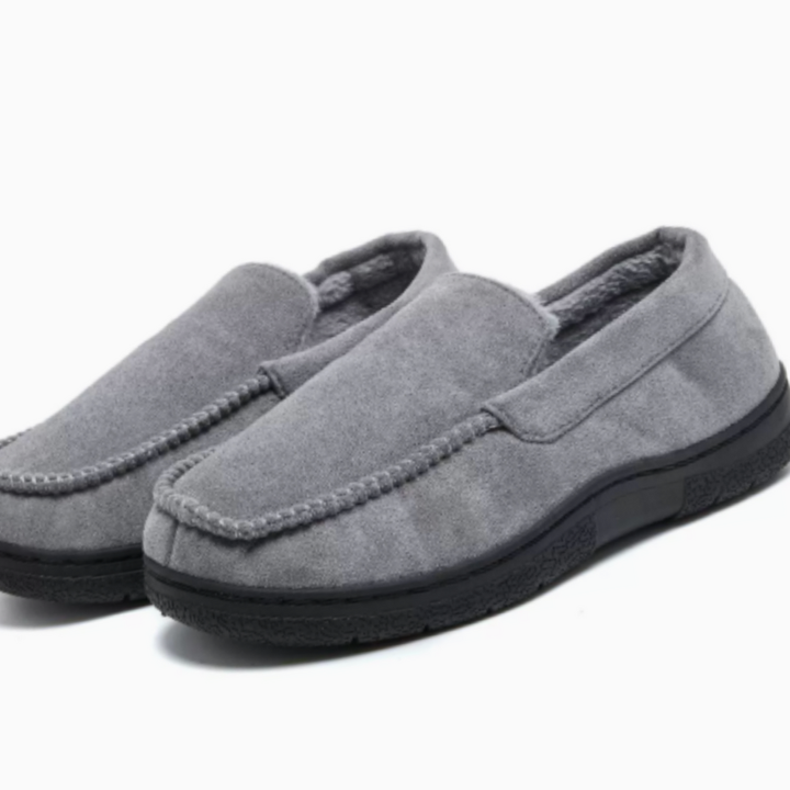 Heren Loafers Geruit - Warme Instappers met Antislip Zool - Grijs