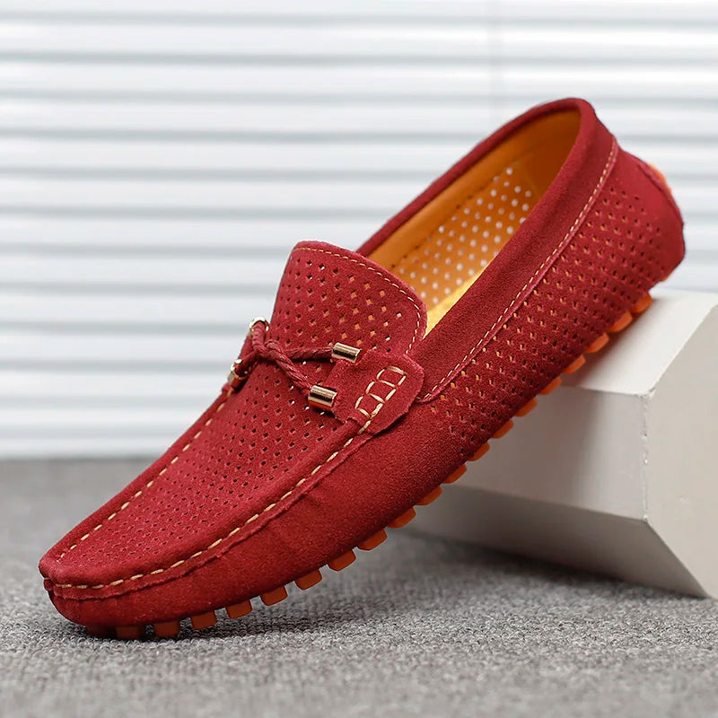 Heren loafers met perforatie - Slip-on design - Rood