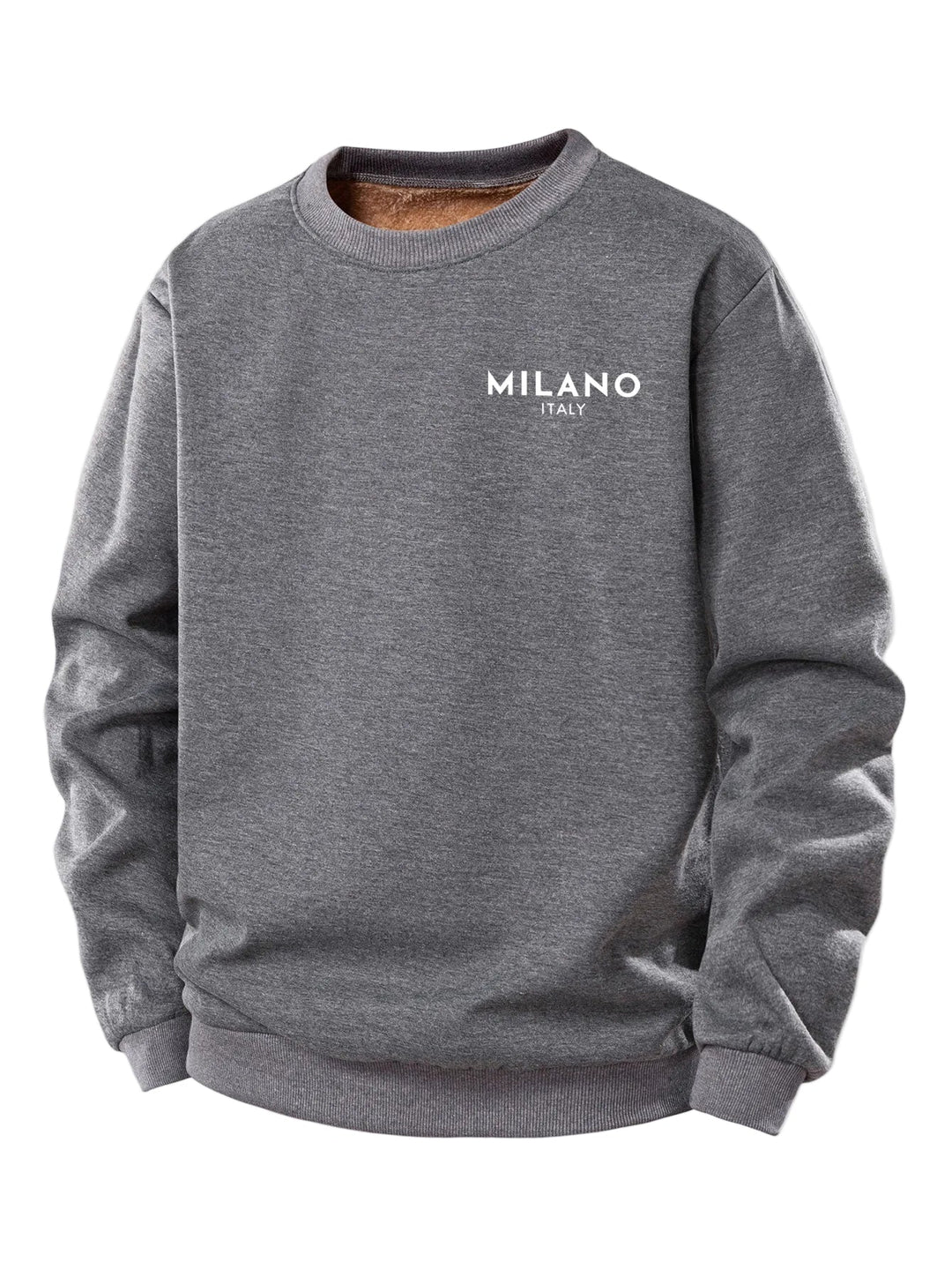 Heren Milano Print Teddy Fleece Sweatshirt in grijs, Casual Crew Neck