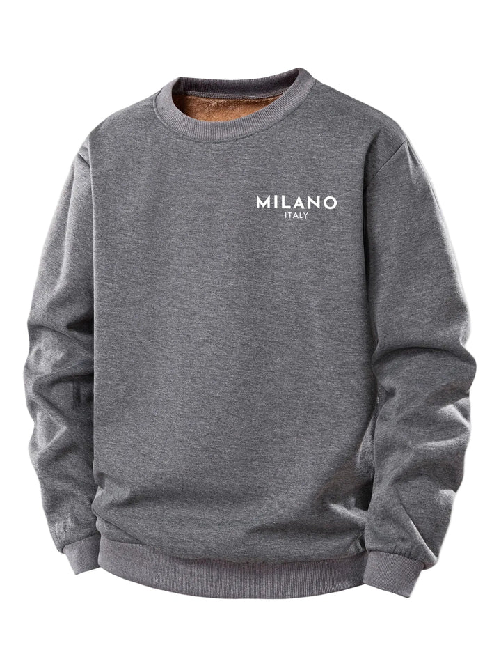 Heren Milano Print Teddy Fleece Sweatshirt in grijs, Casual Crew Neck