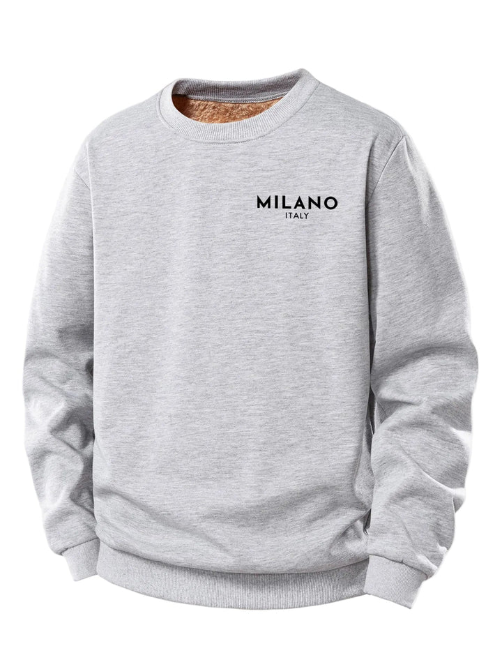 Heren Milano Print Teddy Fleece Sweatshirt in lichtgrijs, Casual Crew Neck