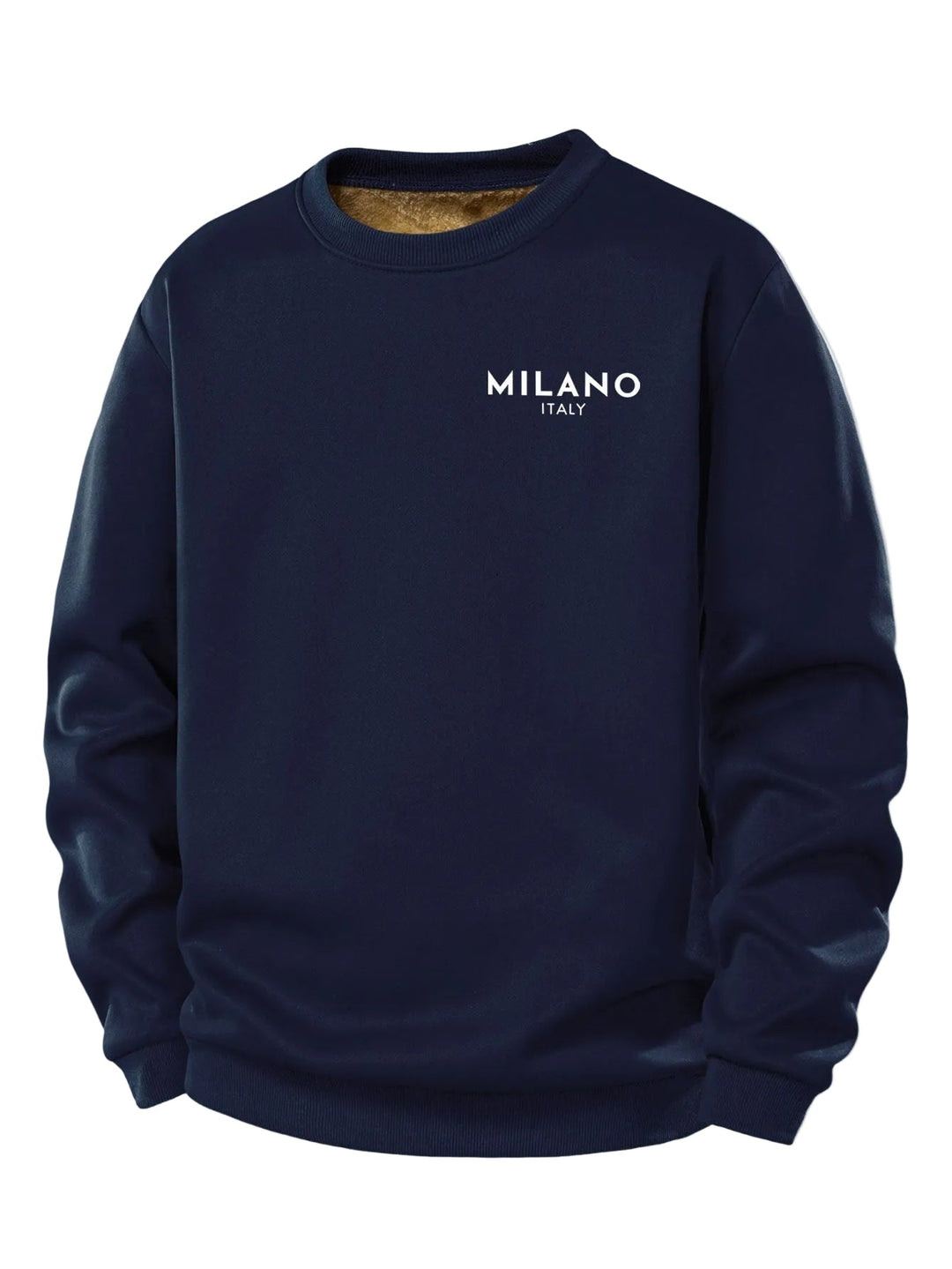 Heren Milano Print Teddy Fleece Sweatshirt in marineblauw, Casual Crew Neck