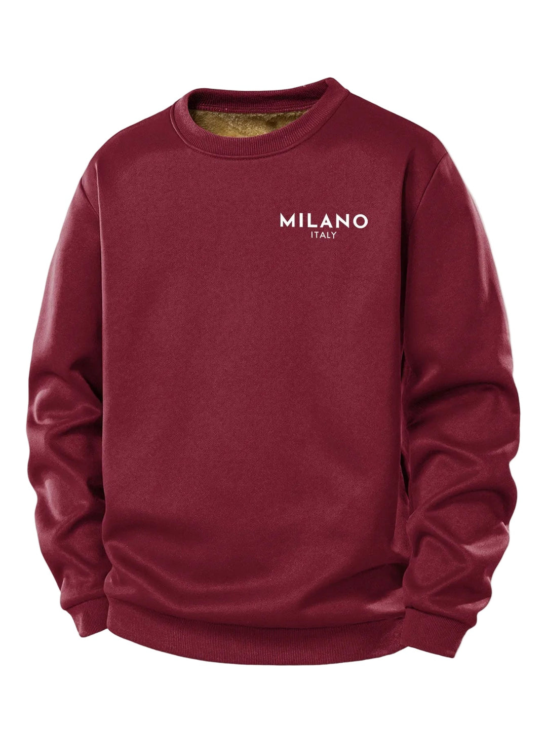 Heren Milano Print Teddy Fleece Sweatshirt in wijnrood, Casual Crew Neck