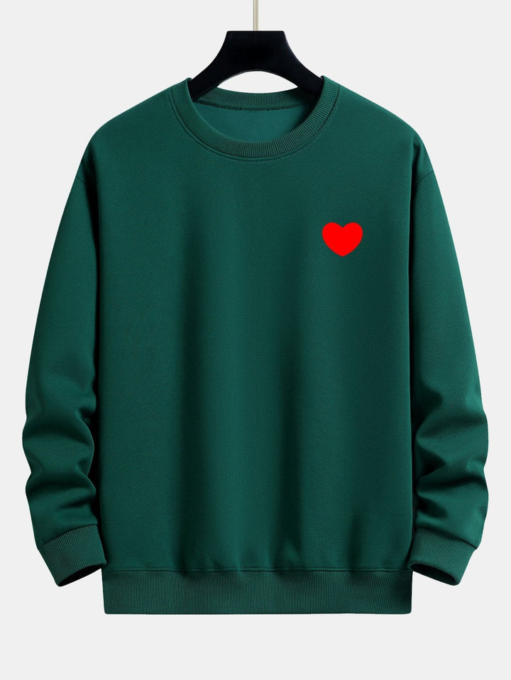 Heren Minimalistisch Hartprint Sweatshirt in donkergroen, Relaxed Fit