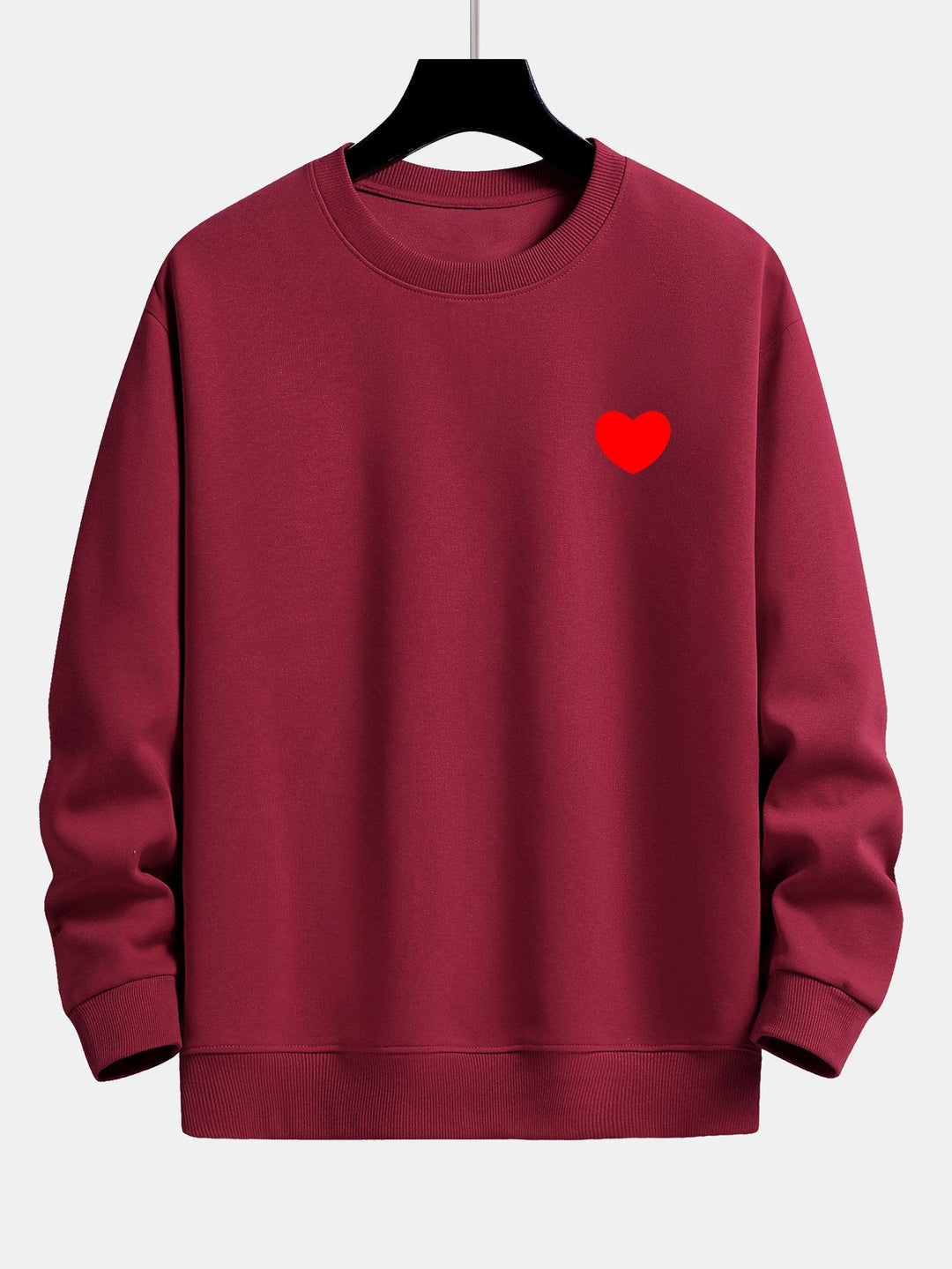 Heren Minimalistisch Hartprint Sweatshirt in wijnrood, Relaxed Fit