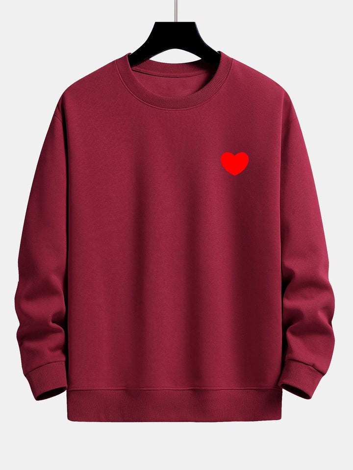 Heren Minimalistisch Hartprint Sweatshirt in wijnrood, Relaxed Fit