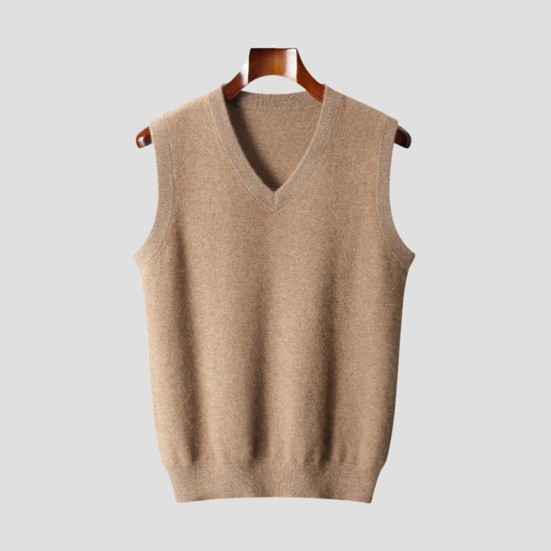 Heren Mouwloos V-Hals Vest - Klassieke Trui - Beige