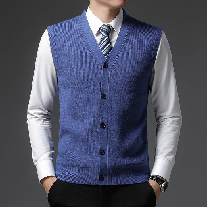 Heren Mouwloos V-Hals Vest - Slim Fit Knoopsluiting - Blauw