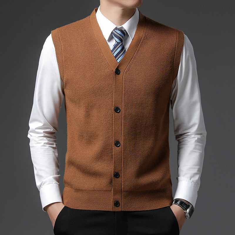 Heren Mouwloos V-Hals Vest - Slim Fit Knoopsluiting - Bruin
