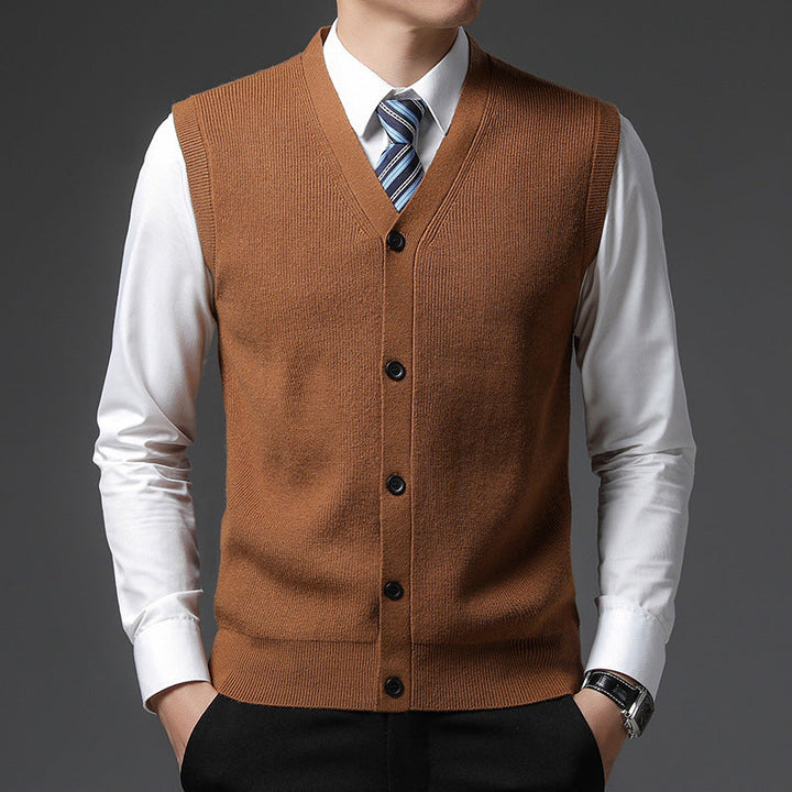 Heren Mouwloos V-Hals Vest - Slim Fit Knoopsluiting - Bruin