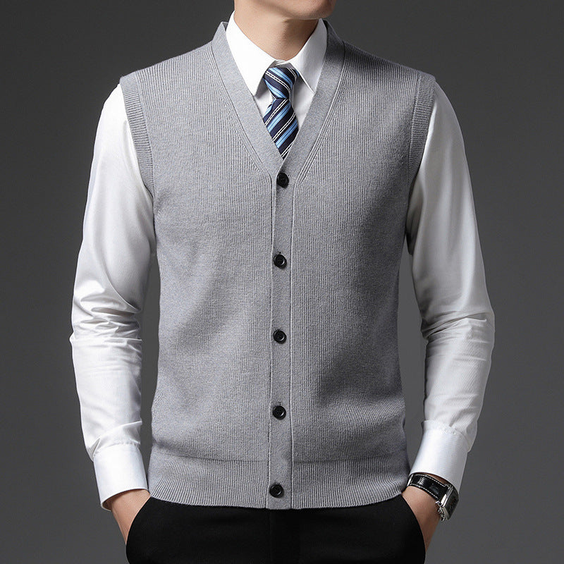 Heren Mouwloos V-Hals Vest - Slim Fit Knoopsluiting - Grijs