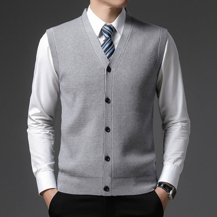 Heren Mouwloos V-Hals Vest - Slim Fit Knoopsluiting - Grijs