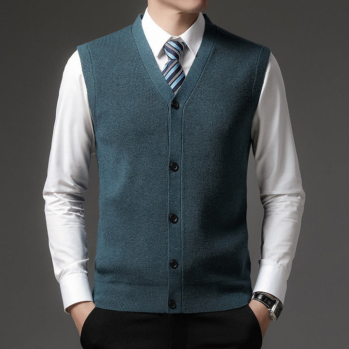 Heren Mouwloos V-Hals Vest - Slim Fit Knoopsluiting - Groen