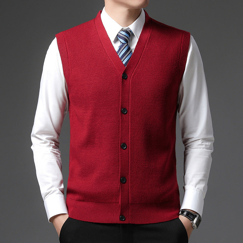 Heren Mouwloos V-Hals Vest - Slim Fit Knoopsluiting - Rood