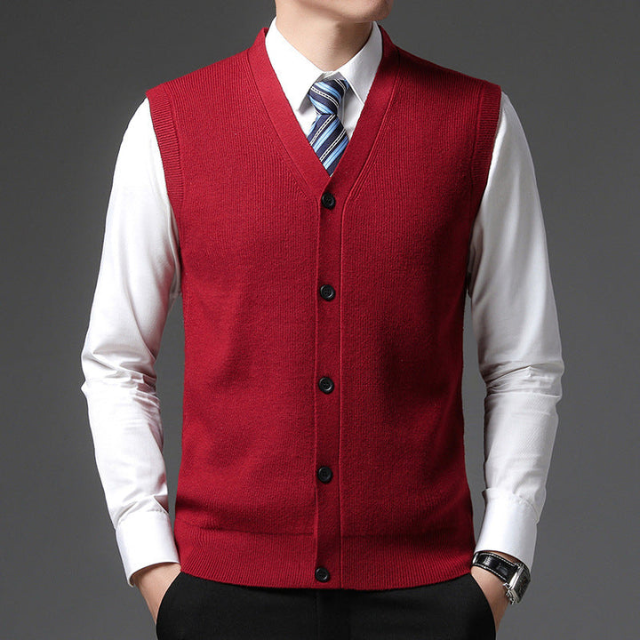 Heren Mouwloos V-Hals Vest - Slim Fit Knoopsluiting - Rood