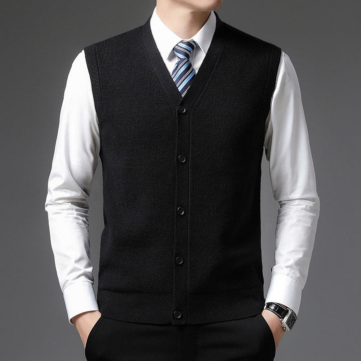 Heren Mouwloos V-Hals Vest - Slim Fit Knoopsluiting - Zwart