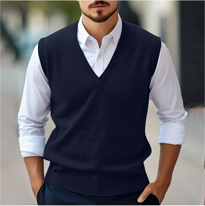 Heren Mouwloze Trui V-Hals - Casual Vest Look - Blauw