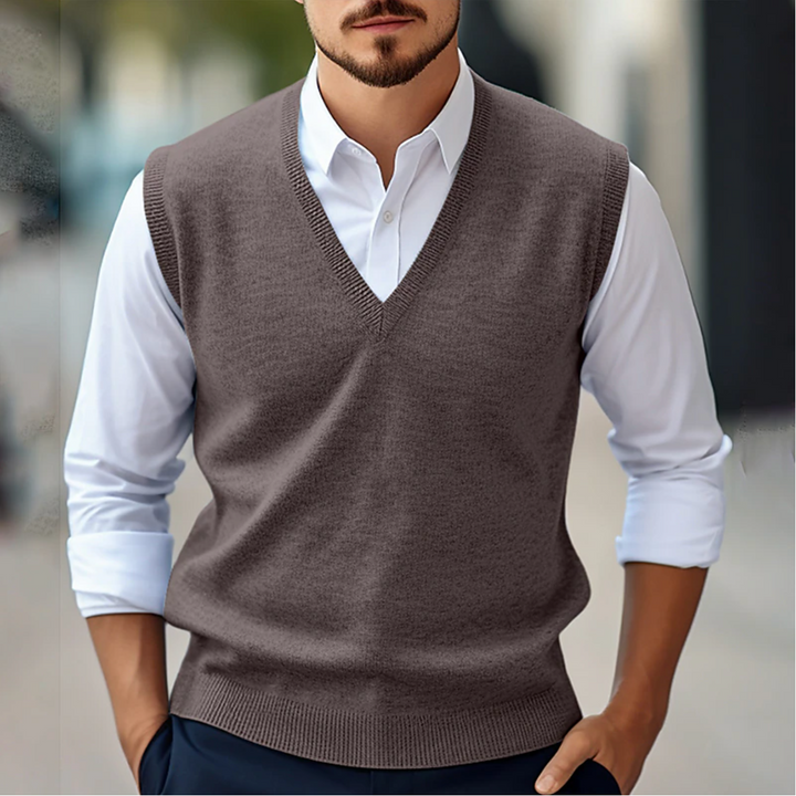Heren Mouwloze Trui V-Hals - Casual Vest Look - Bruin