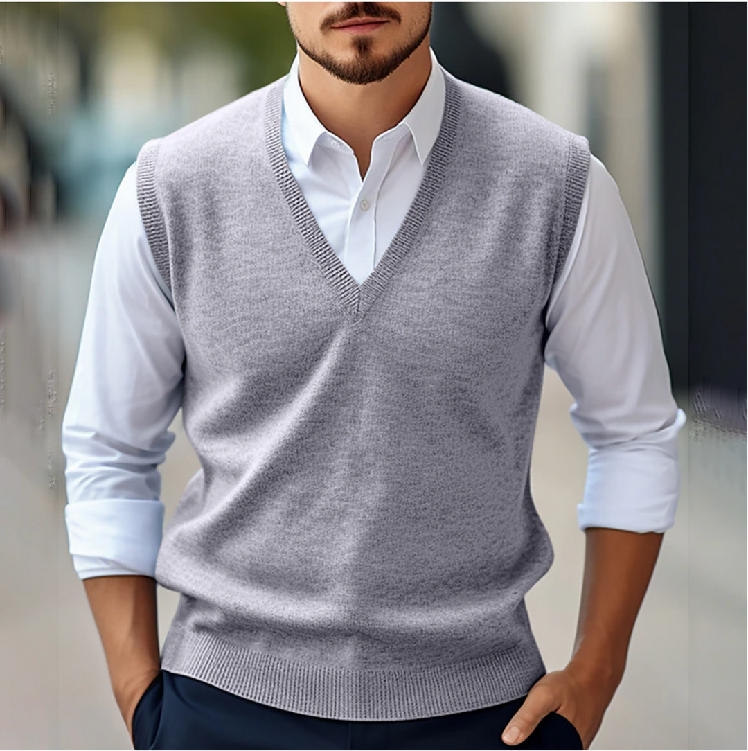 Heren Mouwloze Trui V-Hals - Casual Vest Look - Grijs